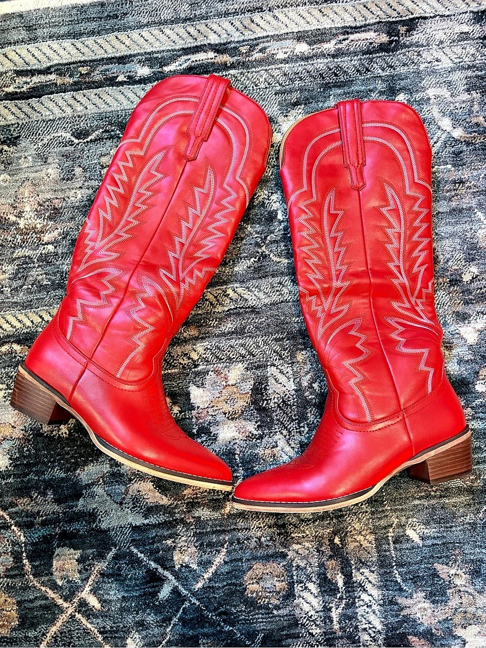 Red Knee High Cowgirl Boots with Classic Embroidered Design